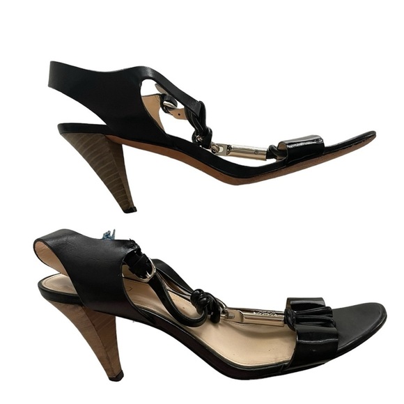 COACH Genesis Black T-Strap Patent Leather Heel Sandals Shoes Sz 8 B. - Picture 6 of 9
